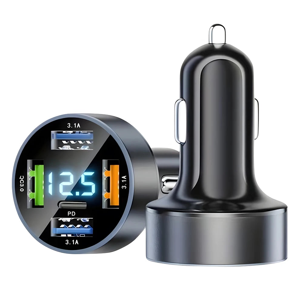 100W Super Fast 4-Port Car Charger for Mobile Phone High-Speed Vehicle Charging Station with Multiple Devices Charging Capacity