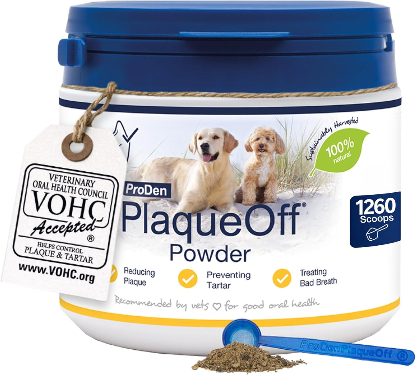 ProDen PlaqueOff Powder for Dogs & Cats, Tartar & Bad Breath Remover with 100% Natural Teeth Cleaner and Plaque Remover 420 g