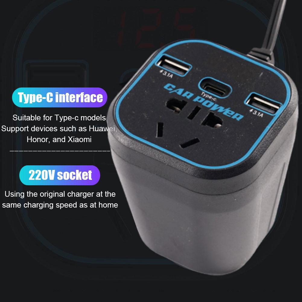 Car Power Inverter 12V/24V TO 110V 220V Converter Type-C Multi-function Charger Socket 3.1A Fast Charger Car Power Converter