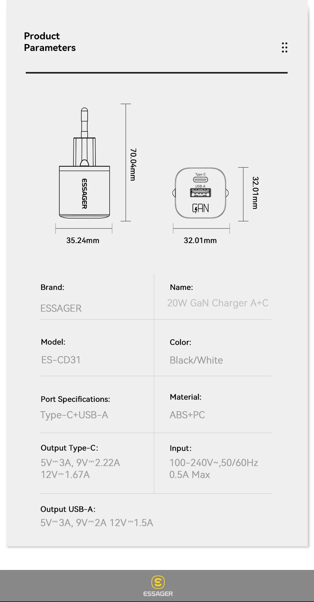 Essager 20W GaN PD USB C Charger for iPhone 14 13 12 11 Pro Max Phone QC 3.0 PD 3.0 USB Type C Fast Charging for Xiaomi pocoiPad