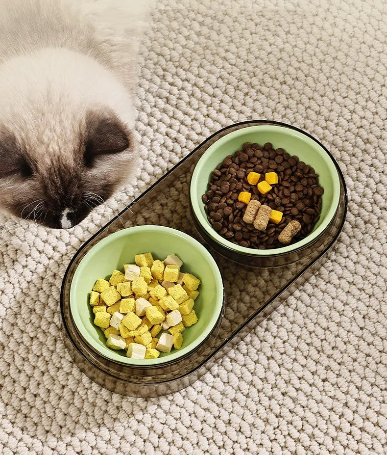 Dog Food Bowl Adjustable Cat Water Bowl Double Bowls for Dogs Feeding Neck Protector Detachable Dog Food Container Pet Supplies