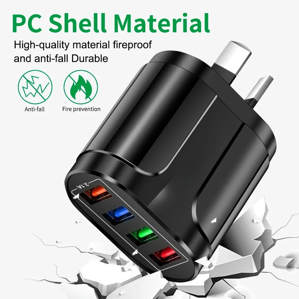 USB Fast Charger AU Plug Quick Charger Mobile 3.1A Multiple 4 Ports USB Travel Adapter Wall Charger