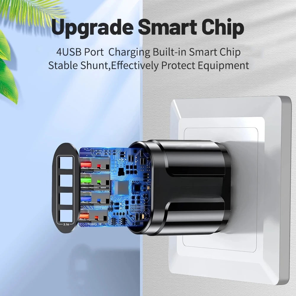 USB Fast Charger AU Plug Quick Charger Mobile 3.1A Multiple 4 Ports USB Travel Adapter Wall Charger