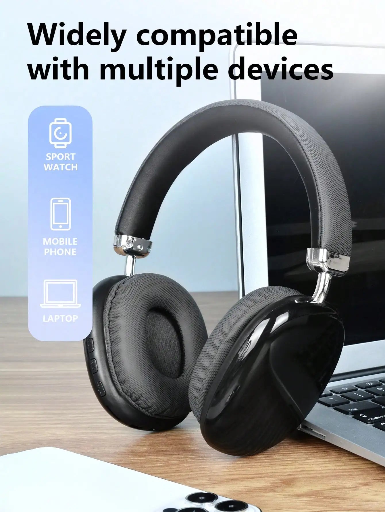 Bluetooth Headphones Over Ear Wireless Headset HiFi Music Gaming Comfortable Mic for iPhone Android PC Travel Sports Gift blue
