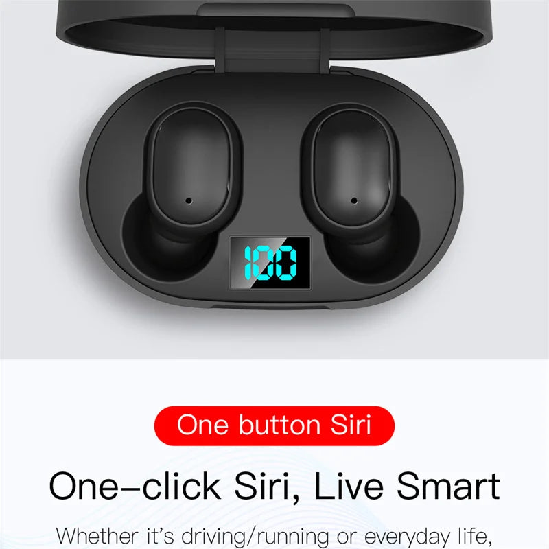E6S Digital Display Wireless Earphones Noise Canceling Waterproof Earbuds in-Ear Stereo Sport Headphone with Charging Case Box