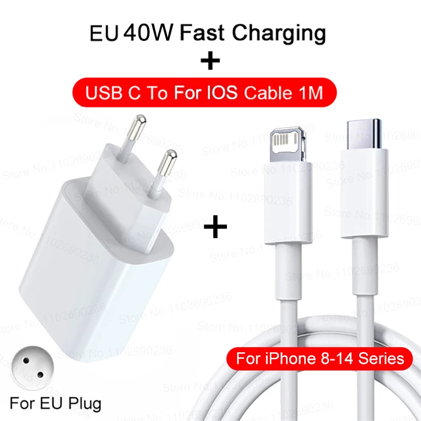 For iPhone 40W PD Phone Charger For iPhone 11 12 13 14 15 16 17 Pro Max 16 Plus 17 Air iPad Fast Charging Type C Cable Charger