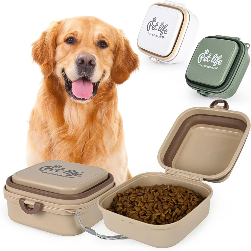 Pet supplies - Portable dog double bowl set - Pet feeding bowl - Foldable pet bowl - Outdoor use - Pet outdoor travel supplies