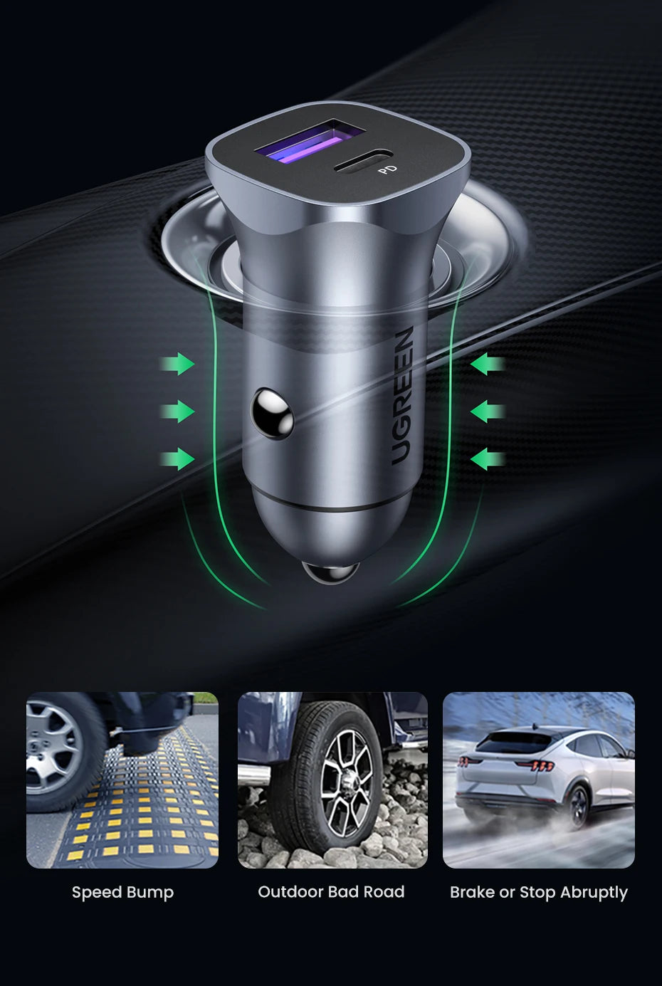 UGREEN Car Charger Type C Fast USB Charger for iPhone 17 16 15 Xiaomi Car Charging Quick 4.0 3.0 Charge Mobile Phone PD Charger
