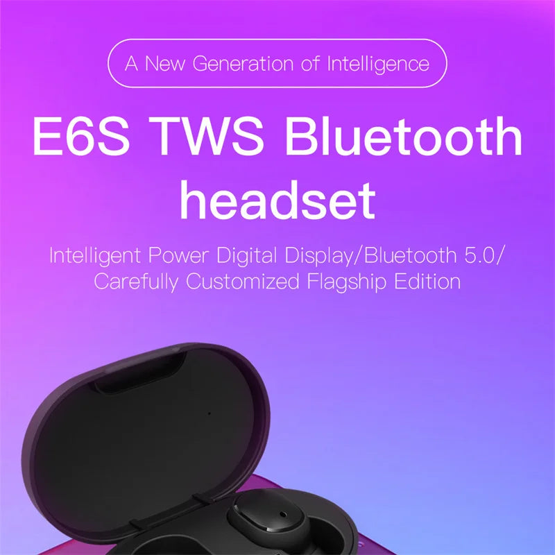 E6S Digital Display Wireless Earphones Noise Canceling Waterproof Earbuds in-Ear Stereo Sport Headphone with Charging Case Box