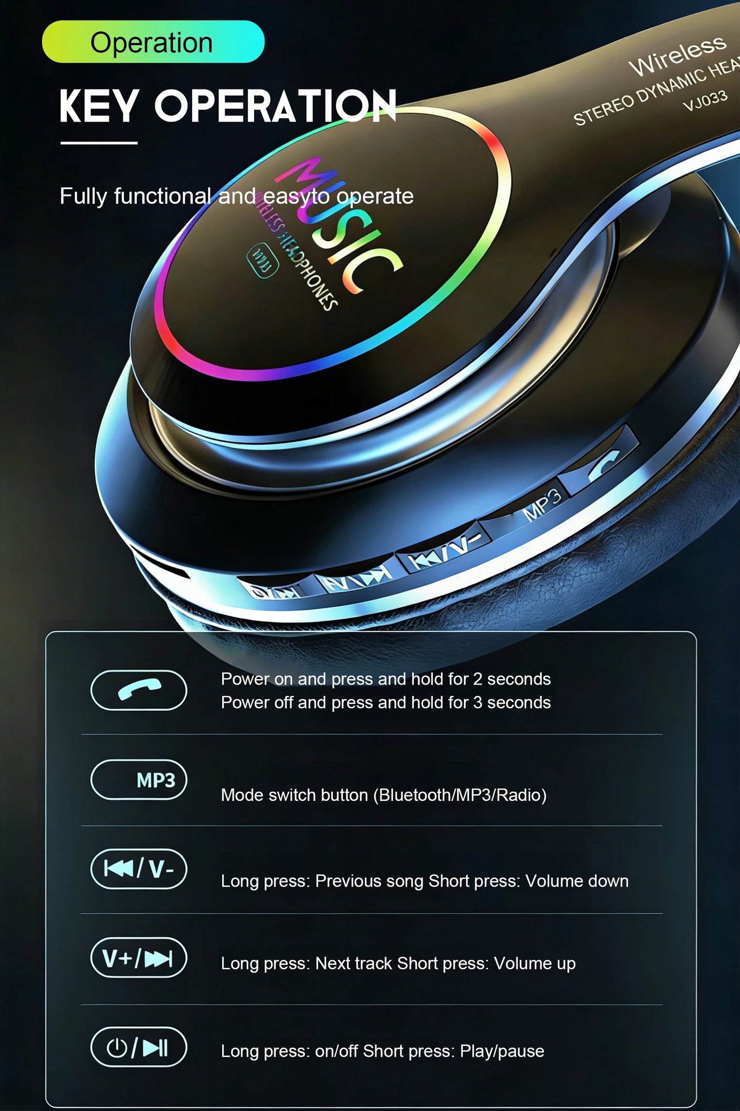 Wireless Bluetooth 5.0 Headphone With Microphone On-Ear Headset Stereo Sound Earphones Sports Office Foldable Headphones Game