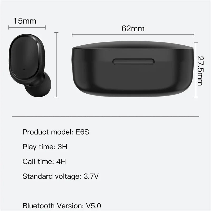 E6S Digital Display Wireless Earphones Noise Canceling Waterproof Earbuds in-Ear Stereo Sport Headphone with Charging Case Box