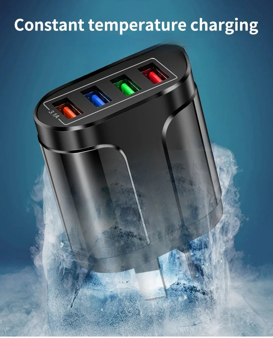 USB Fast Charger AU Plug Quick Charger Mobile 3.1A Multiple 4 Ports USB Travel Adapter Wall Charger