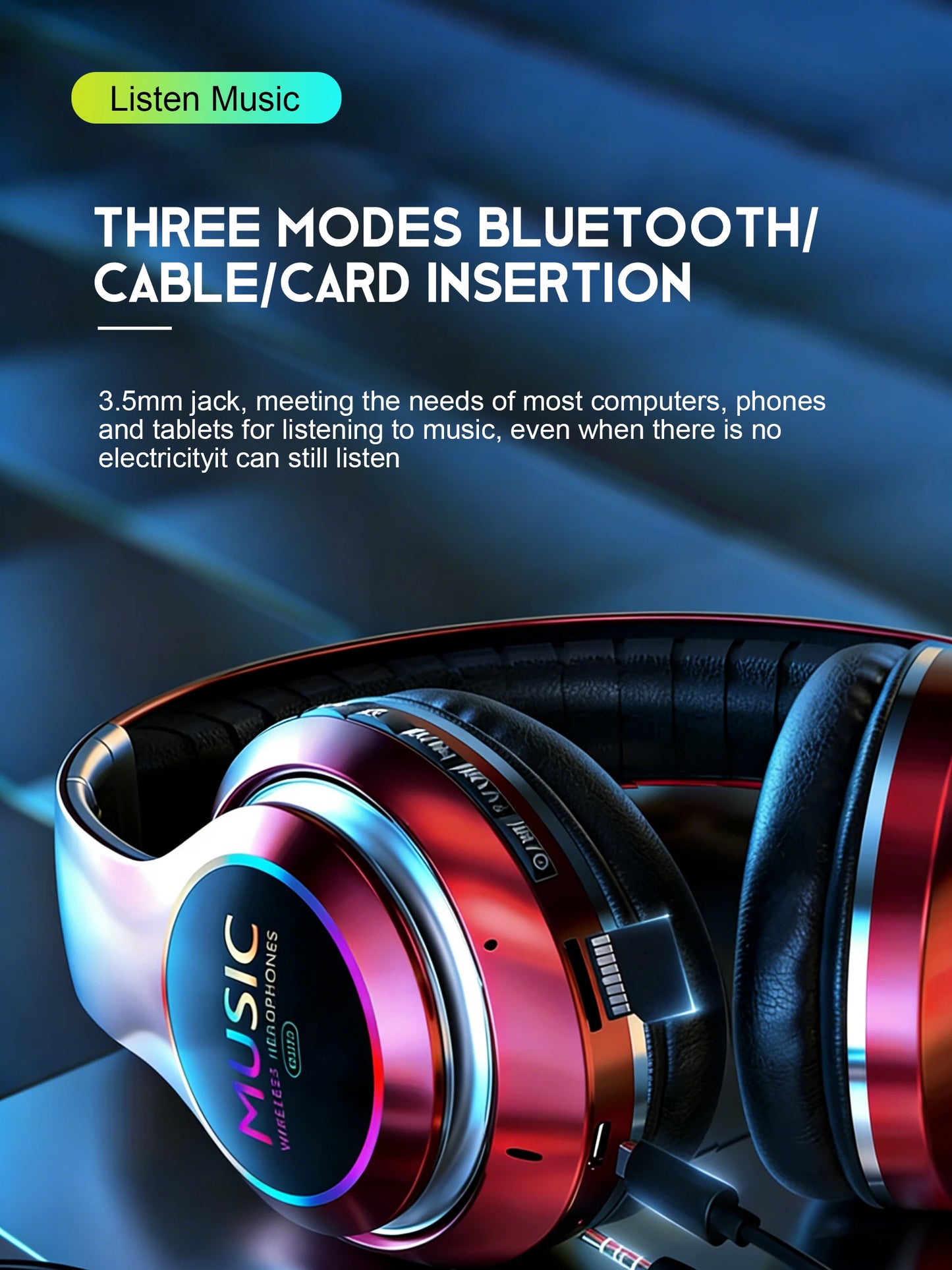 Wireless Bluetooth 5.0 Headphone With Microphone On-Ear Headset Stereo Sound Earphones Sports Office Foldable Headphones Game