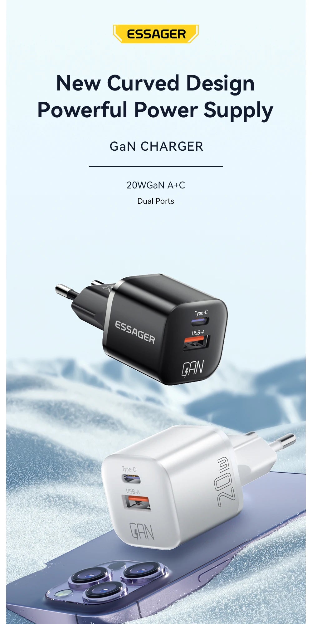 Essager 20W GaN PD USB C Charger for iPhone 14 13 12 11 Pro Max Phone QC 3.0 PD 3.0 USB Type C Fast Charging for Xiaomi pocoiPad