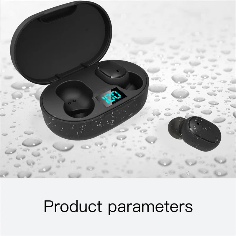E6S Digital Display Wireless Earphones Noise Canceling Waterproof Earbuds in-Ear Stereo Sport Headphone with Charging Case Box