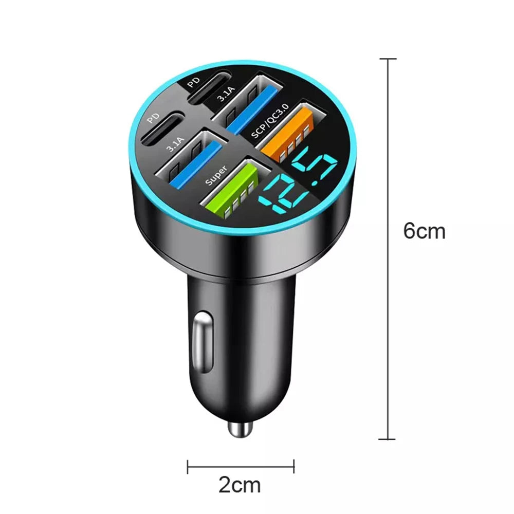 100W Super Fast 4-Port Car Charger for Mobile Phone High-Speed Vehicle Charging Station with Multiple Devices Charging Capacity