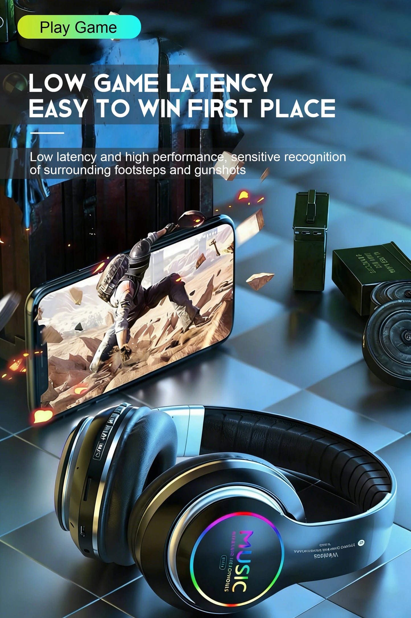Wireless Bluetooth 5.0 Headphone With Microphone On-Ear Headset Stereo Sound Earphones Sports Office Foldable Headphones Game