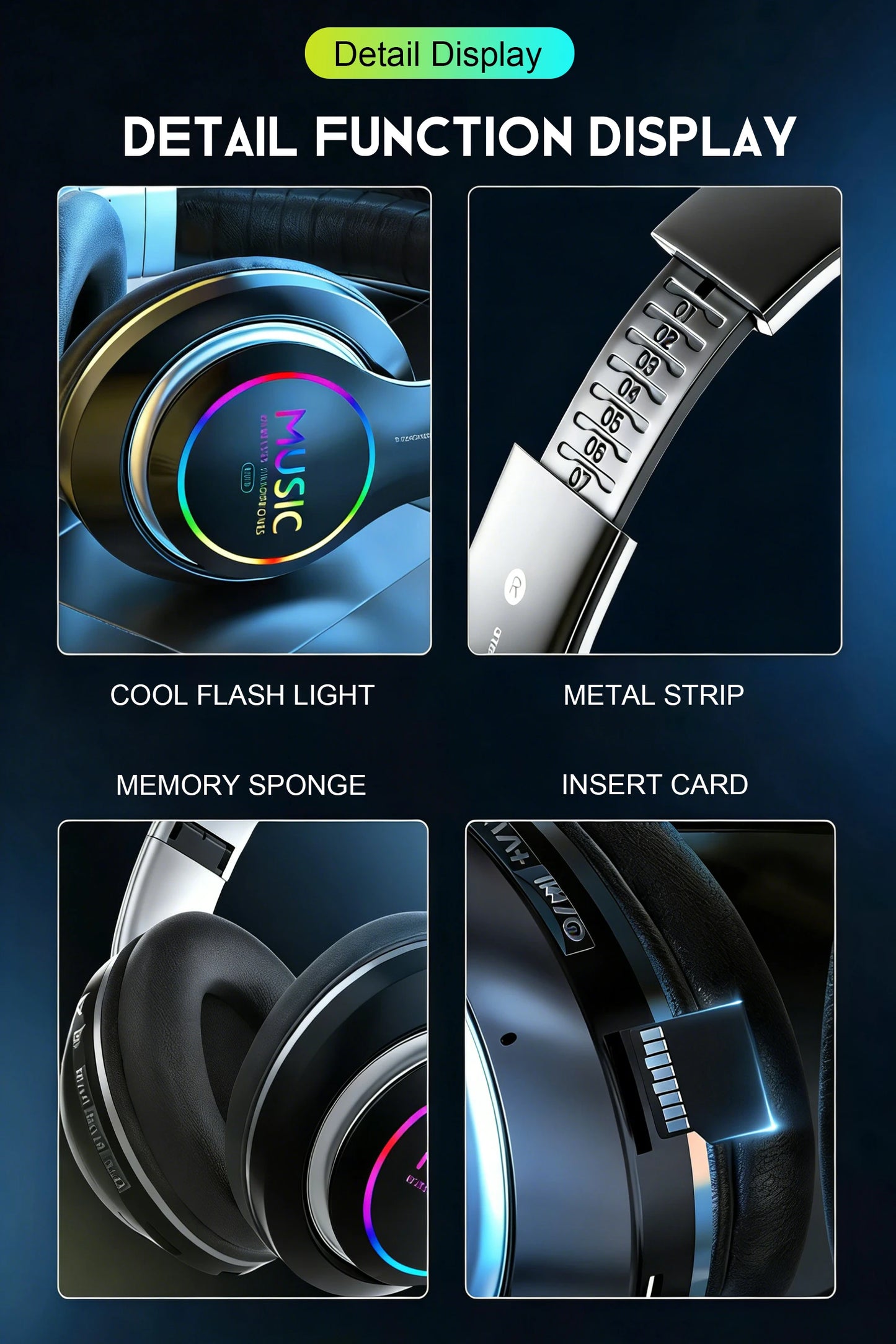 Wireless Bluetooth 5.0 Headphone With Microphone On-Ear Headset Stereo Sound Earphones Sports Office Foldable Headphones Game