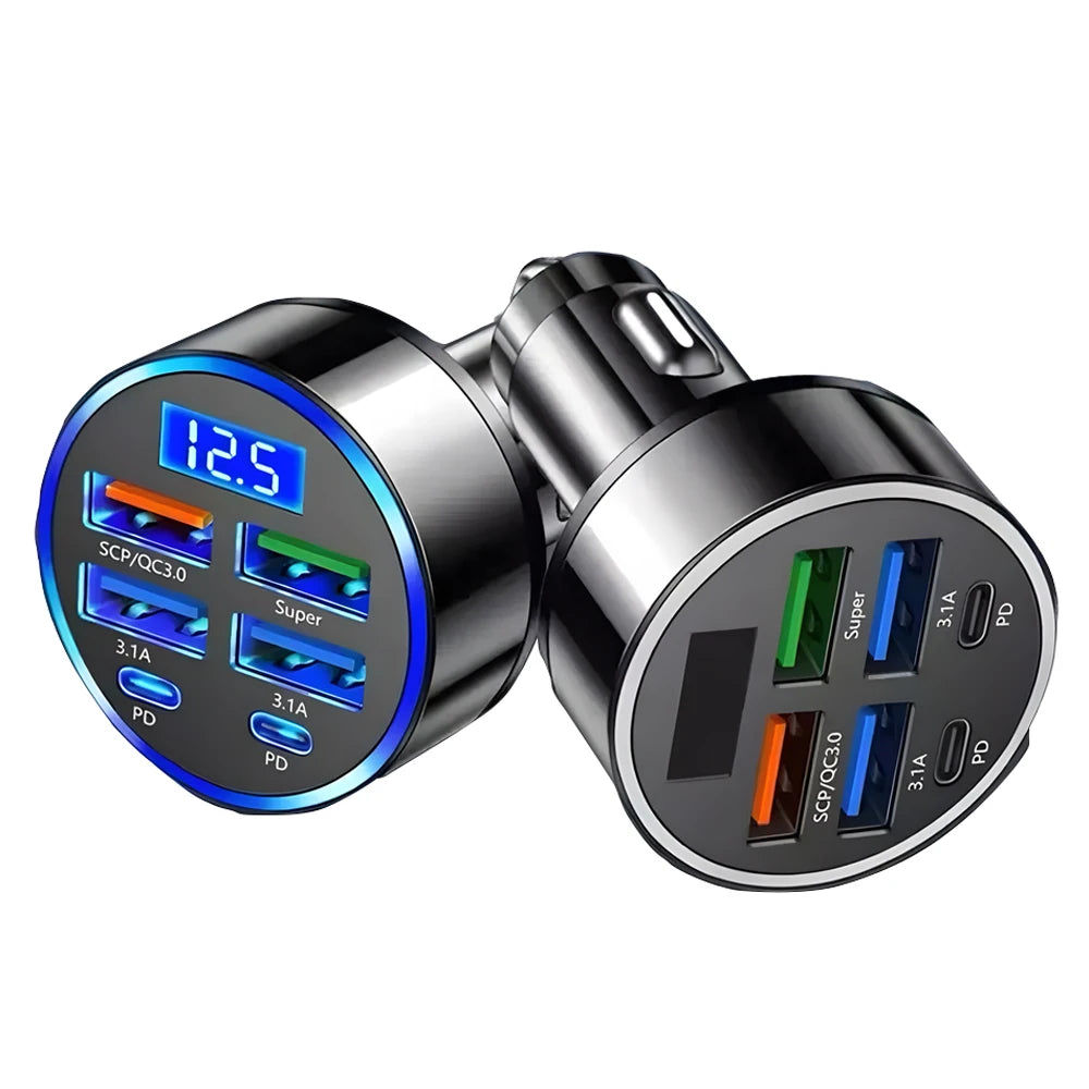 100W Super Fast 4-Port Car Charger for Mobile Phone High-Speed Vehicle Charging Station with Multiple Devices Charging Capacity
