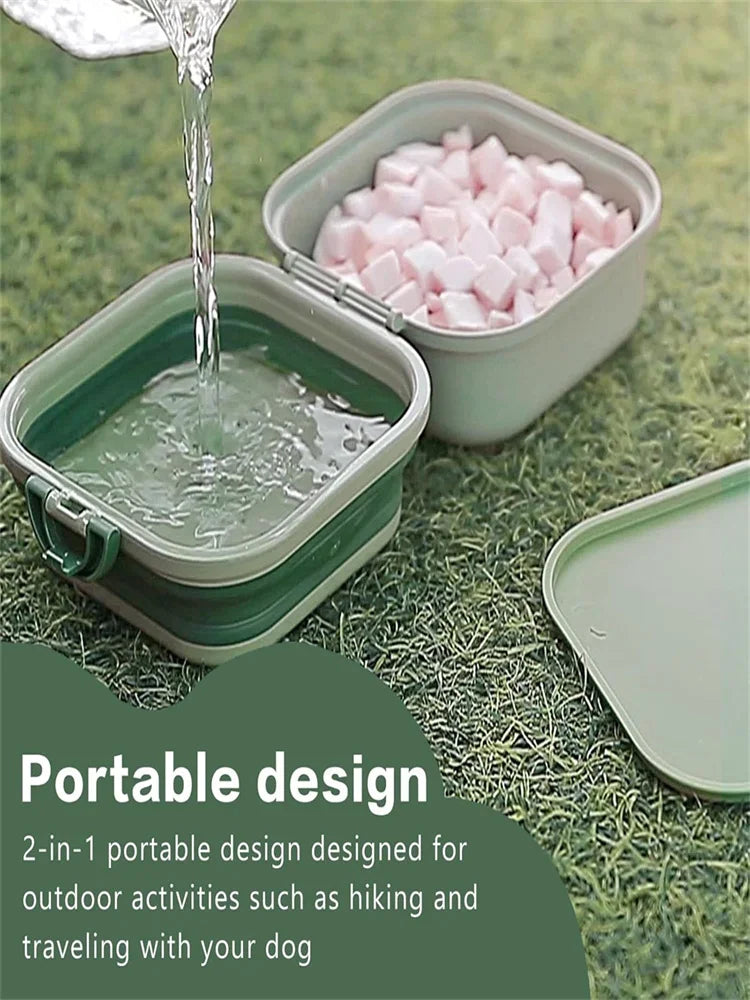 Pet supplies - Portable dog double bowl set - Pet feeding bowl - Foldable pet bowl - Outdoor use - Pet outdoor travel supplies