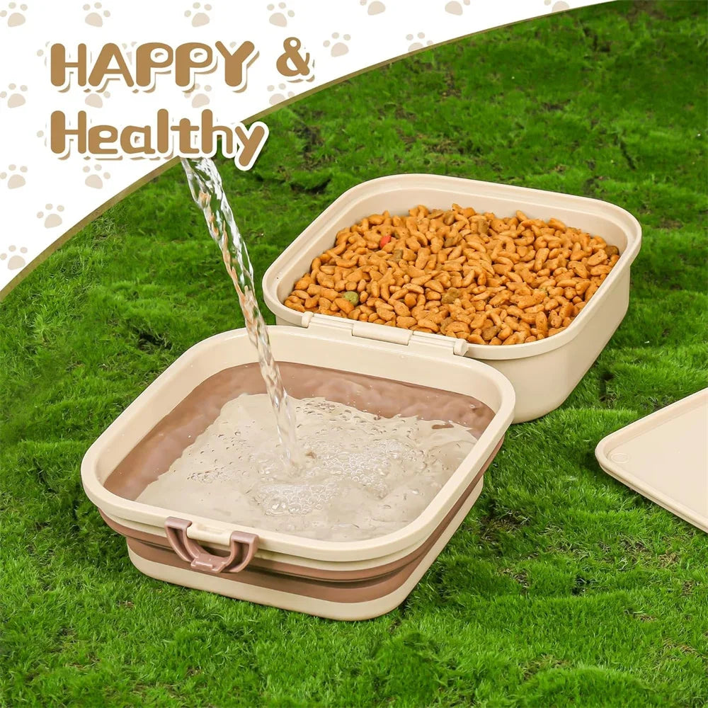 Pet supplies - Portable dog double bowl set - Pet feeding bowl - Foldable pet bowl - Outdoor use - Pet outdoor travel supplies