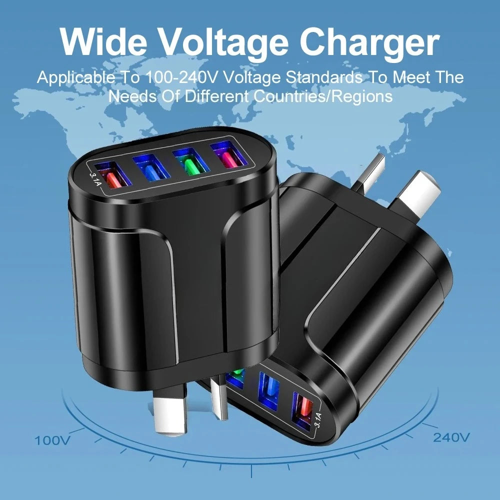 USB Fast Charger AU Plug Quick Charger Mobile 3.1A Multiple 4 Ports USB Travel Adapter Wall Charger
