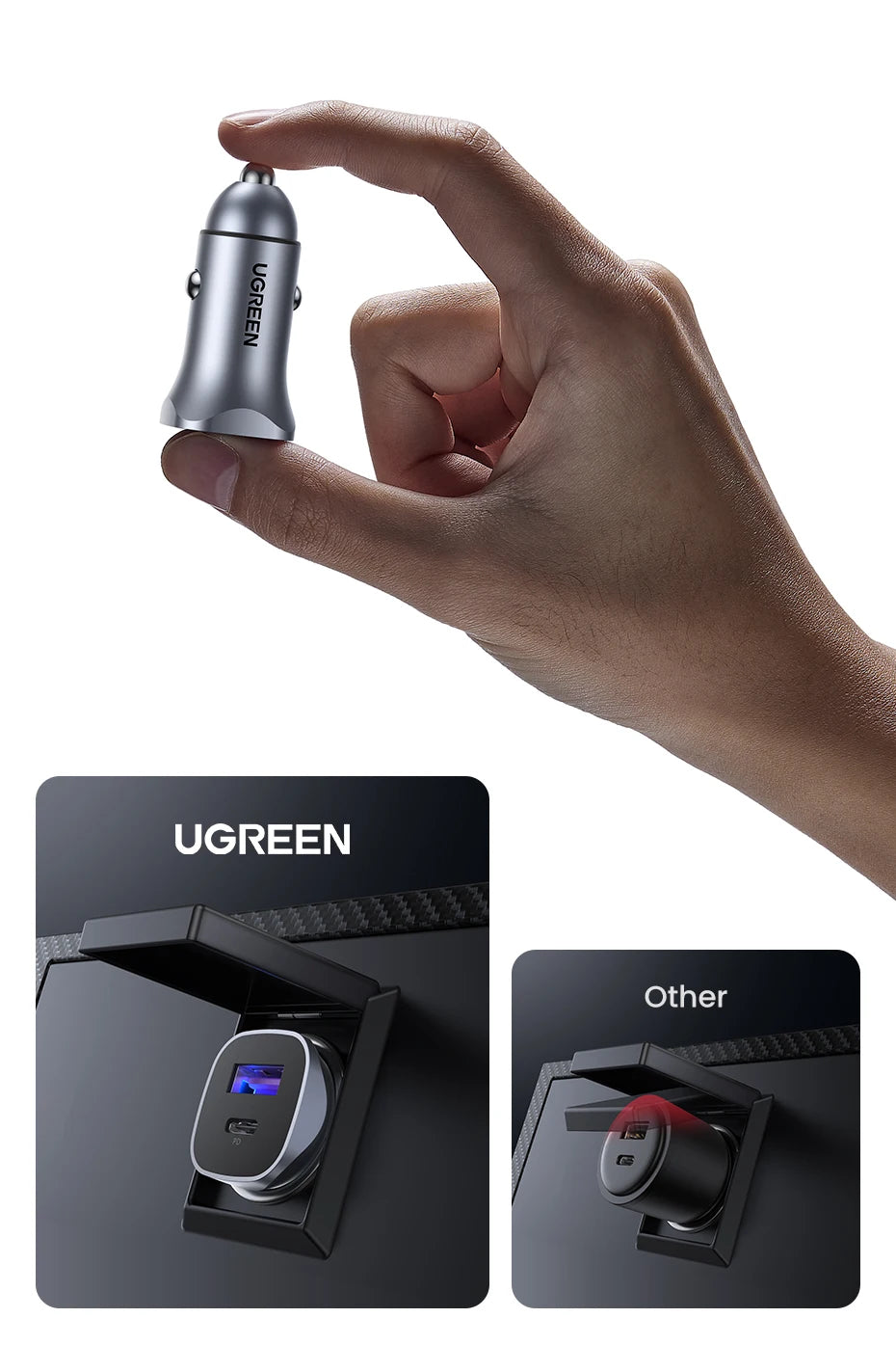 UGREEN Car Charger Type C Fast USB Charger for iPhone 17 16 15 Xiaomi Car Charging Quick 4.0 3.0 Charge Mobile Phone PD Charger
