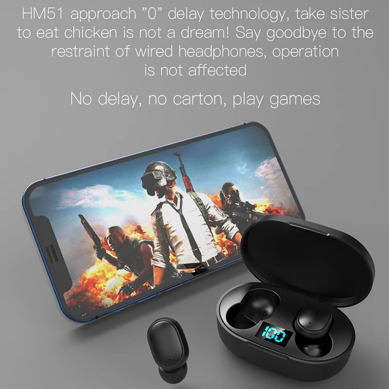 E6S Digital Display Wireless Earphones Noise Canceling Waterproof Earbuds in-Ear Stereo Sport Headphone with Charging Case Box