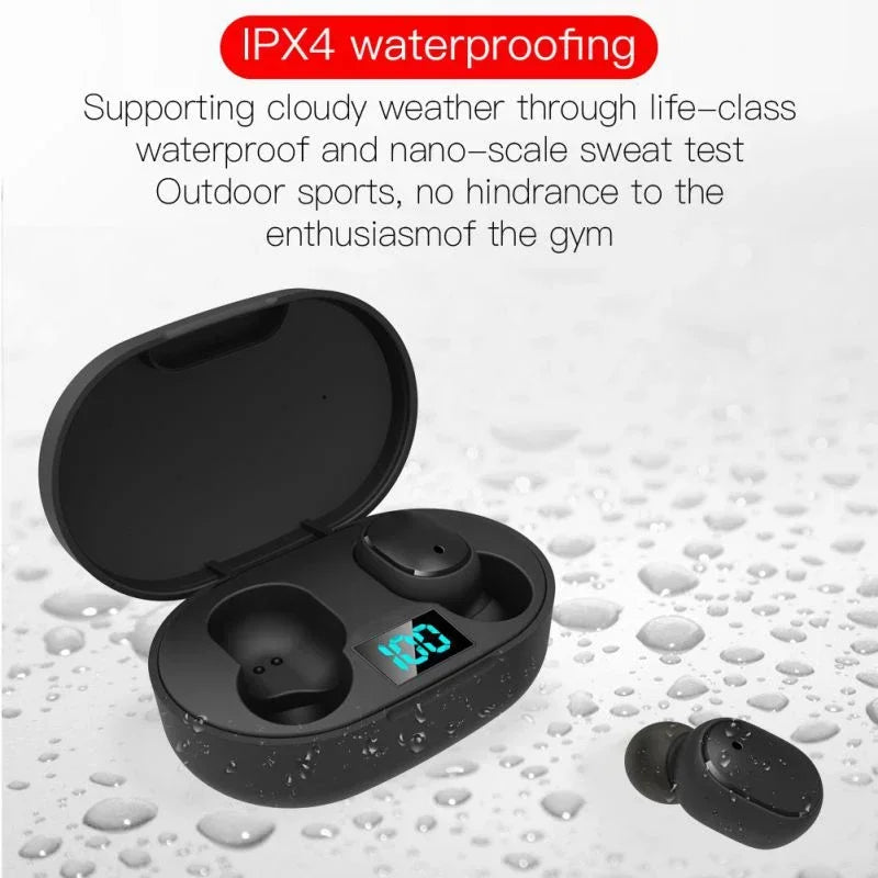 E6S wireless Bluetooth headphones with microphone noise cancellation LED display battery level music and sports headphones