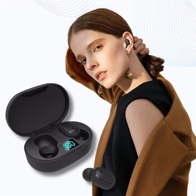 E6S wireless Bluetooth headphones with microphone noise cancellation LED display battery level music and sports headphones